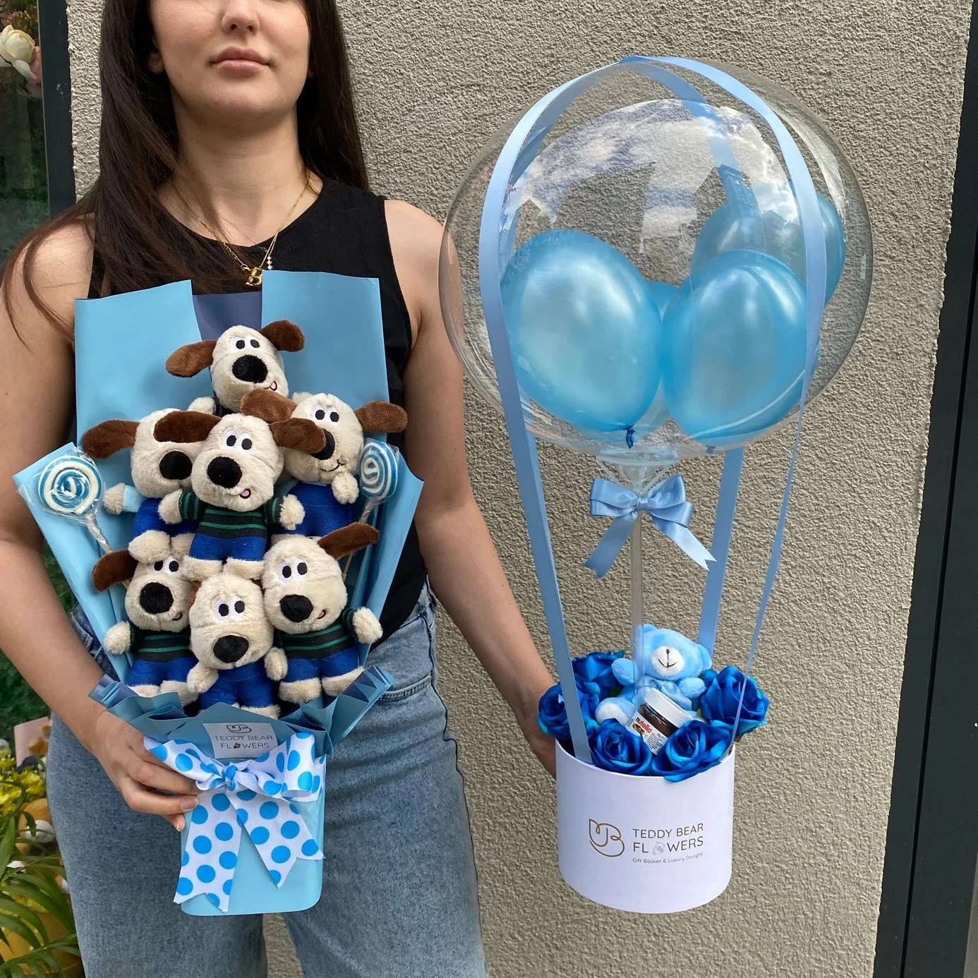 Kişiselleştirilebilir Yenidoğan Mavi Ayıcık Buketi Balon Set