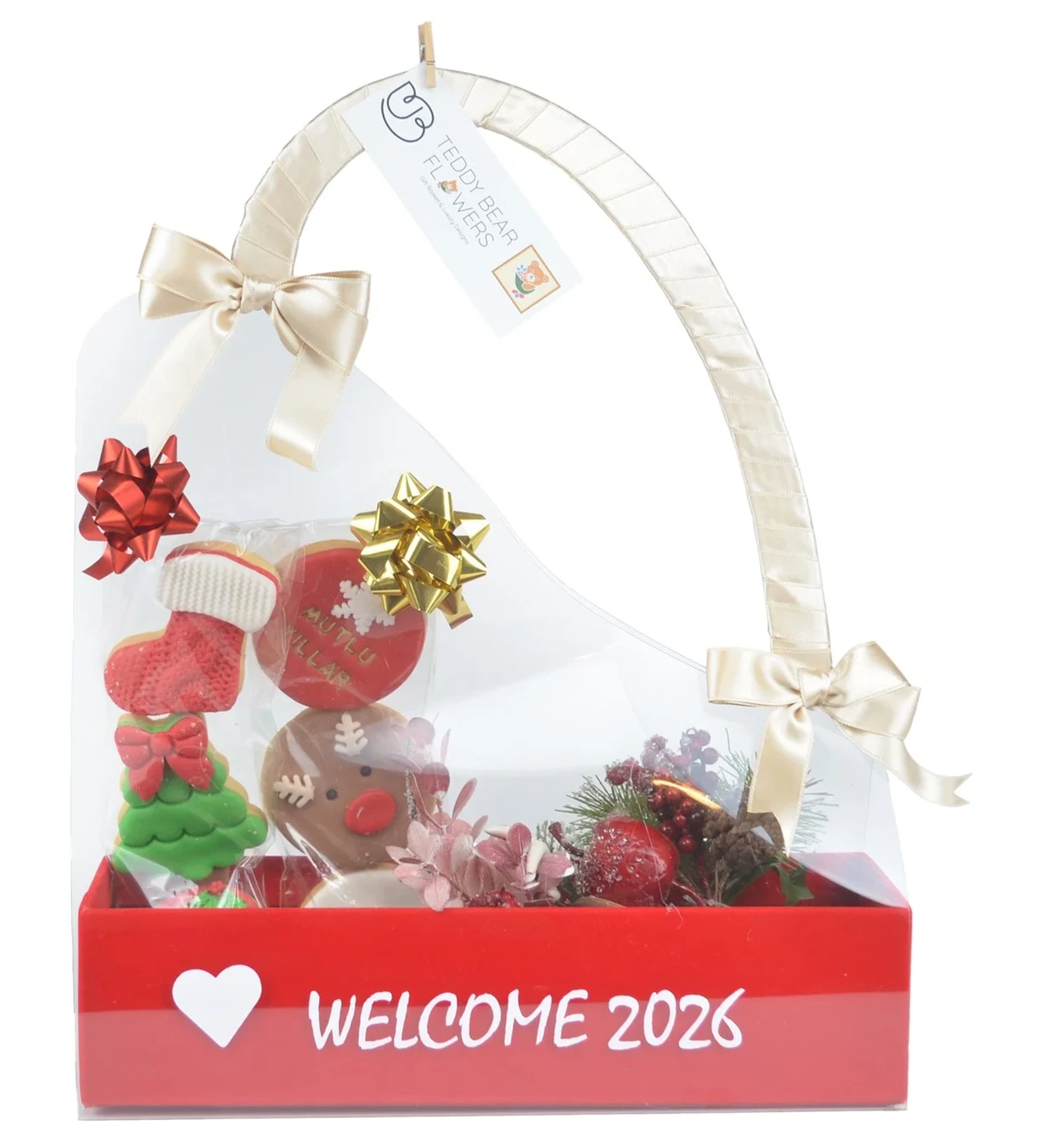 Yeni Yıl Hediyesi - Yeni Yılın Kutlu Olsun Balon Kutusu & Çantada Tasarım Kurabiyeler Set I Kişiselleştirilebilir Hediye
