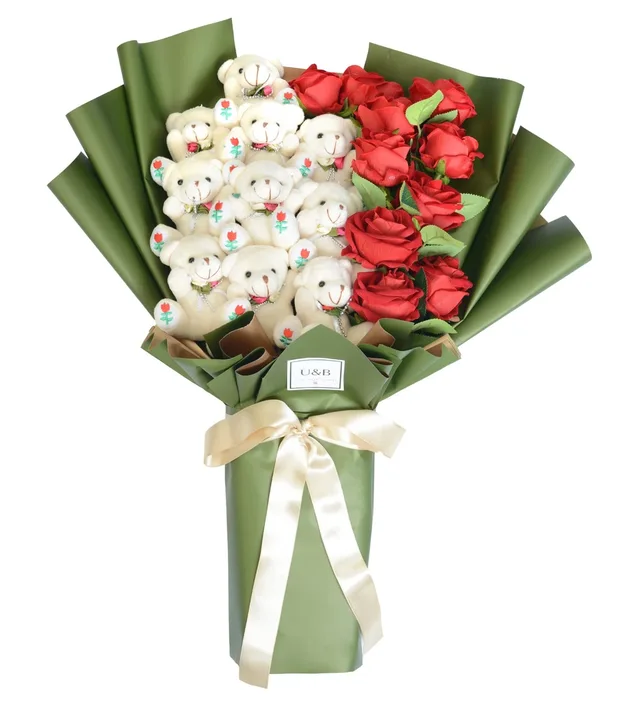 Premium Rose Green Teddy Bear Flowers