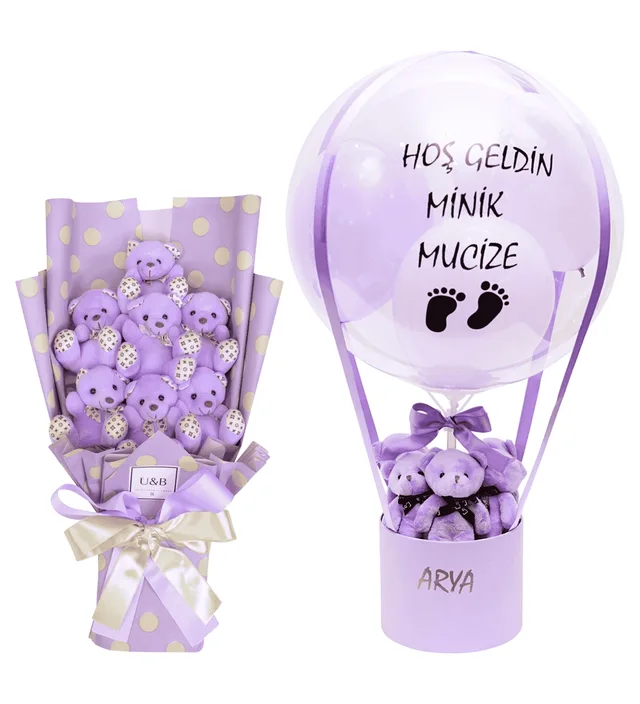 Lilanın Rüyası Sevimii Ayıcık Buketi & Balon Kutusu Set