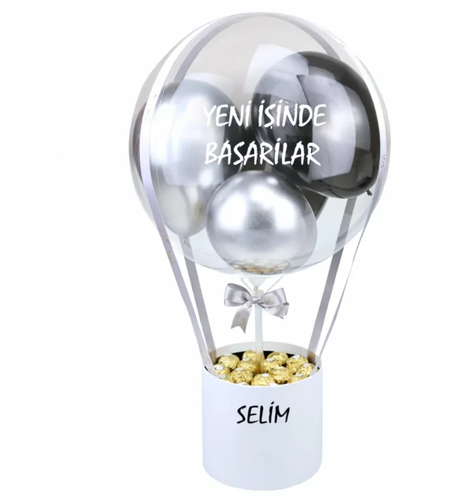 Erkeğe Hediye - Çikolatalı Siyah & Gri Balon Kutusu | Kişiye Özel