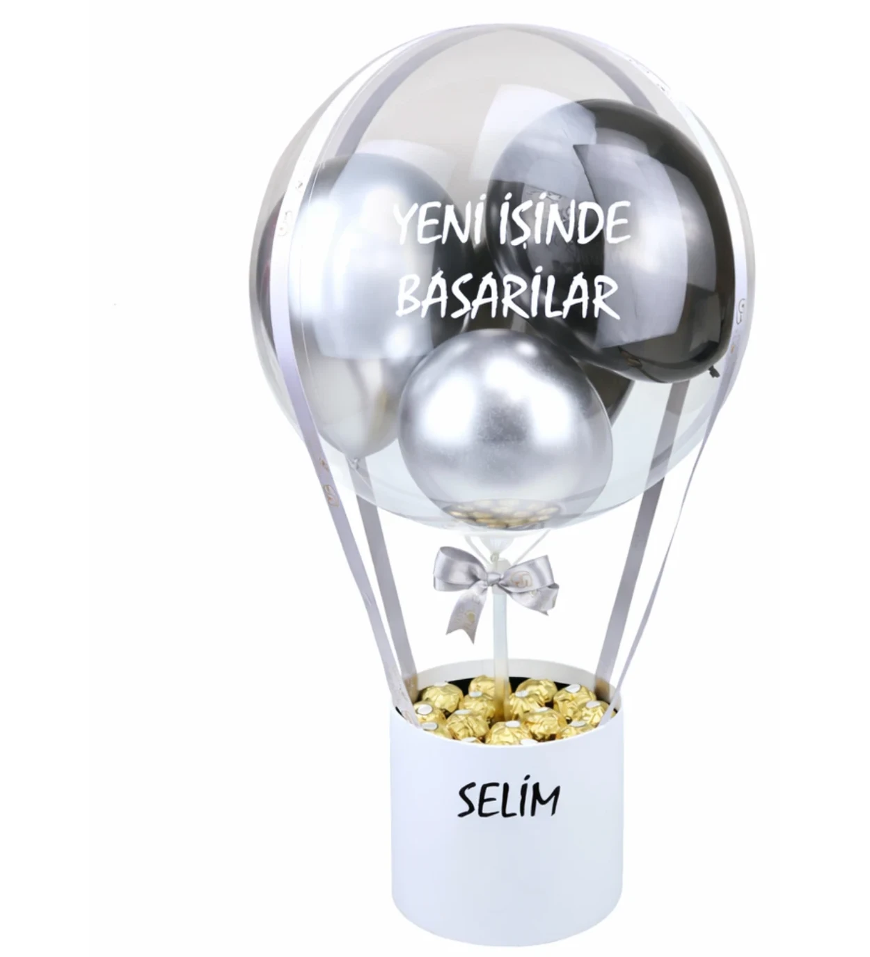 Erkeğe Hediye - Çikolatalı Siyah & Gri Balon Kutusu | Kişiye Özel