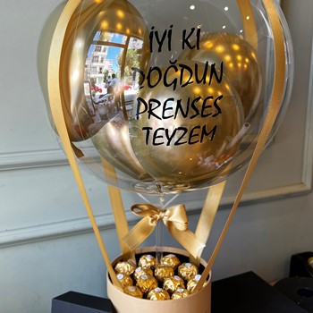 Sevgiliye Hediye | Gold Çikolata Balon Kutusu - Kişiye Özel Lüks Tasarım