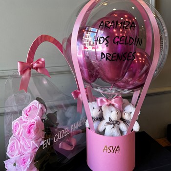 Yenidoğan Bebek Hediyesi - Şeker Pembesi Balon Kutusu & Çantada Güller Set | Aynı Gün Teslimat