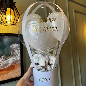 Balon Kutusu - Beyaz Soft Gold Yazılı | Şık Sunum