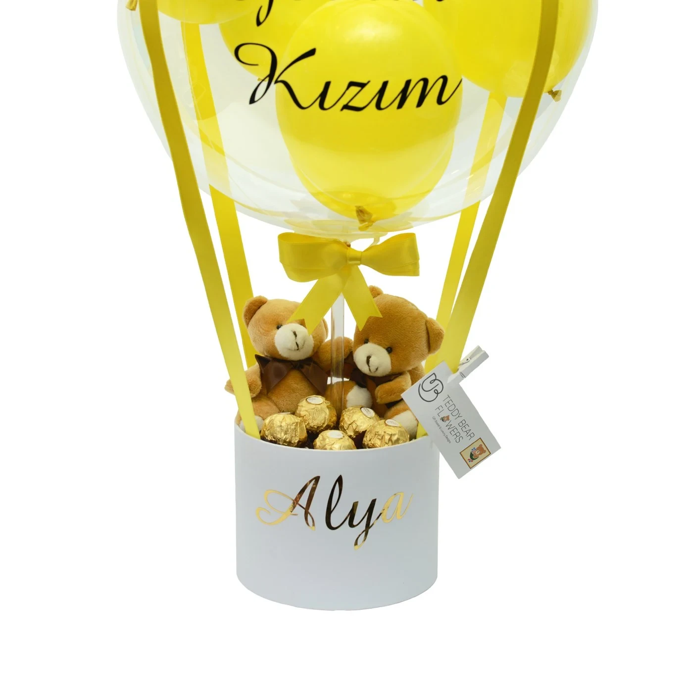 Sarı Ayıcıklı Çikolatalı Hediye Balon Kutusu