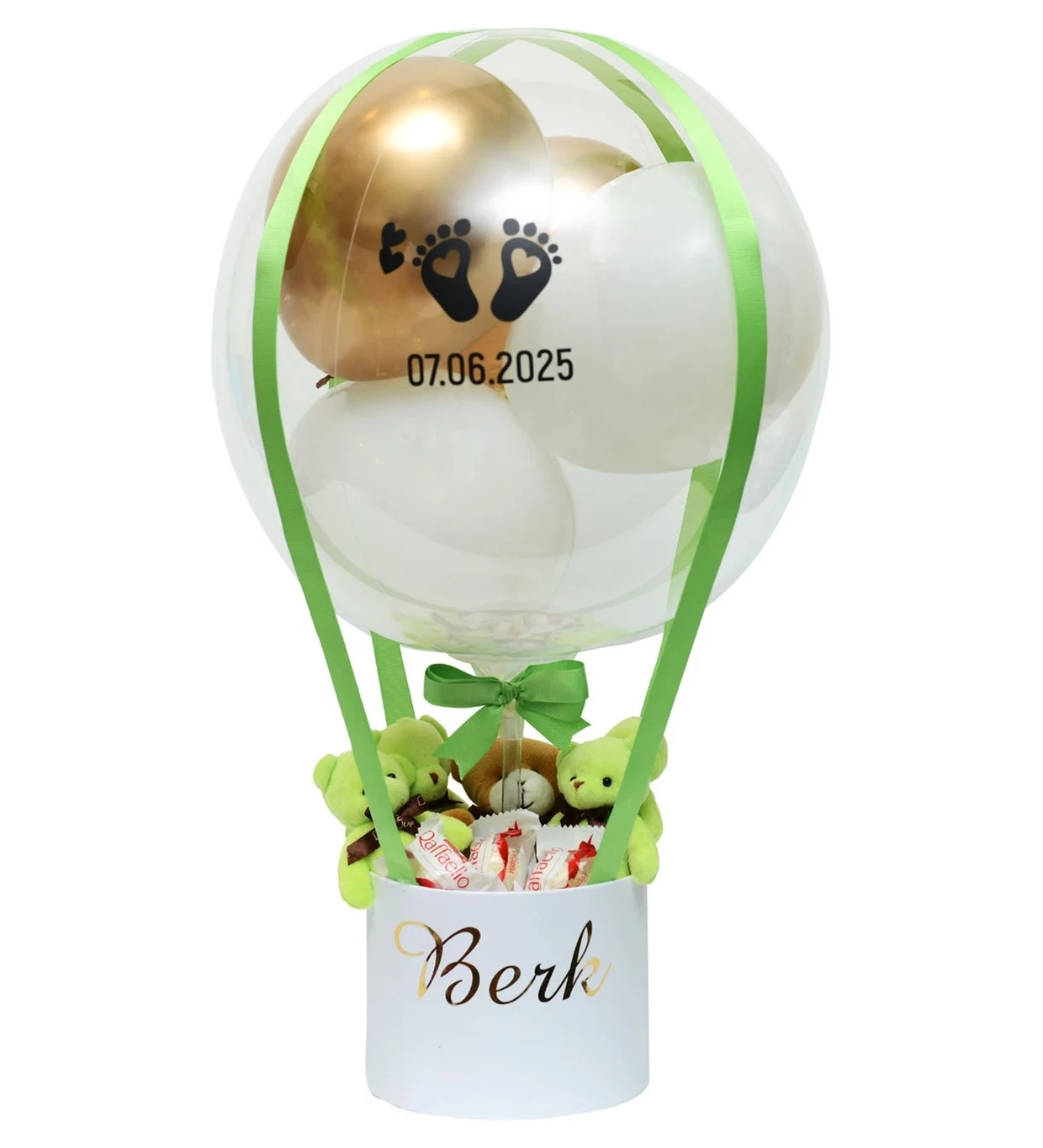 Yenidoğan Yeşil & Gold Erkek Bebek Hediye Balon Kutusu