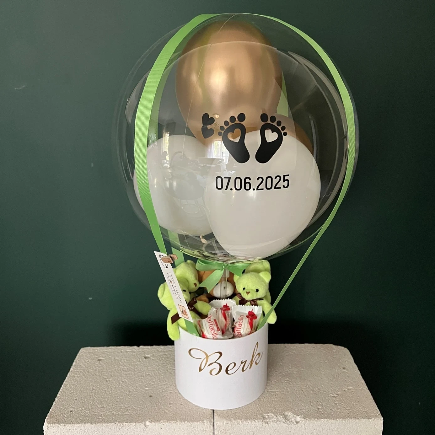 Yenidoğan Yeşil & Gold Erkek Bebek Hediye Balon Kutusu
