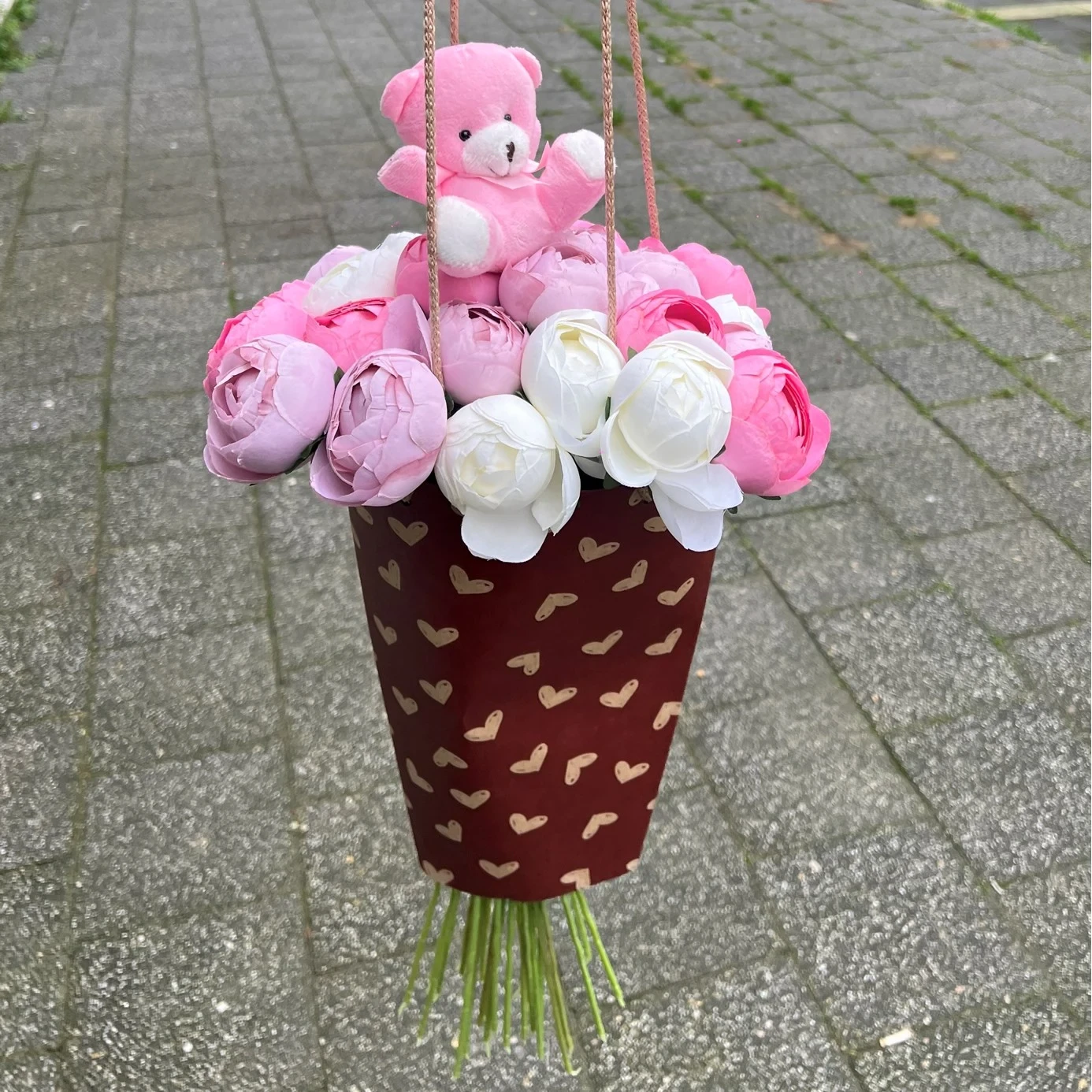 Pink & Red Love Teddy Flowers