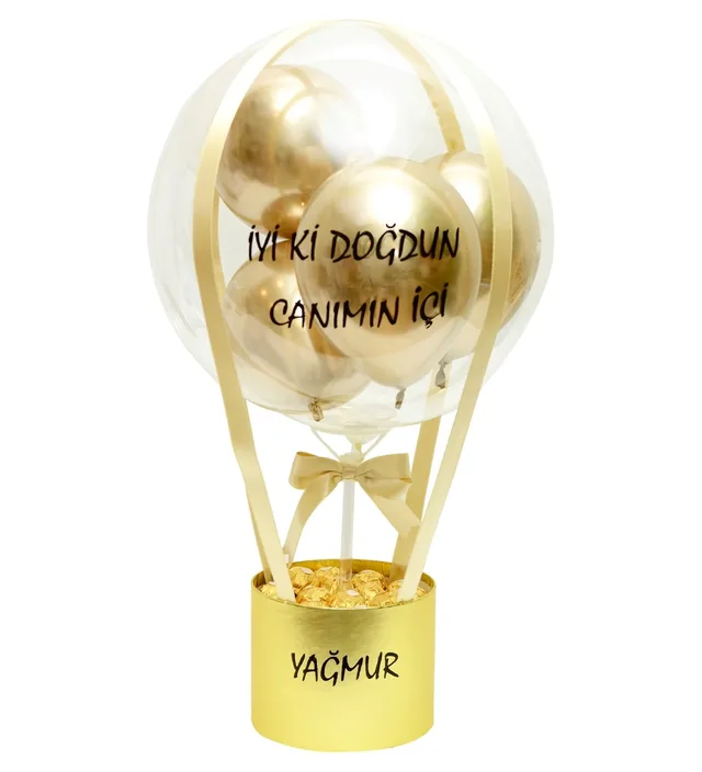 Kişiselleştirilebilir Çikolatalı Gold Balon Kutusu