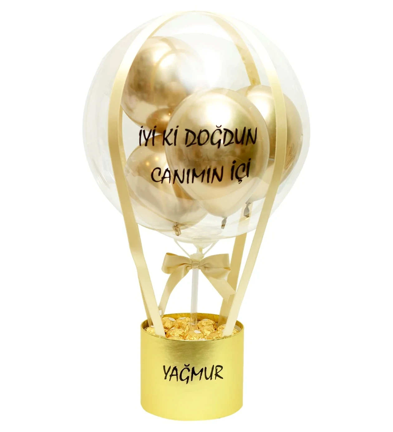 Kişiselleştirilebilir Çikolatalı Gold Balon Kutusu