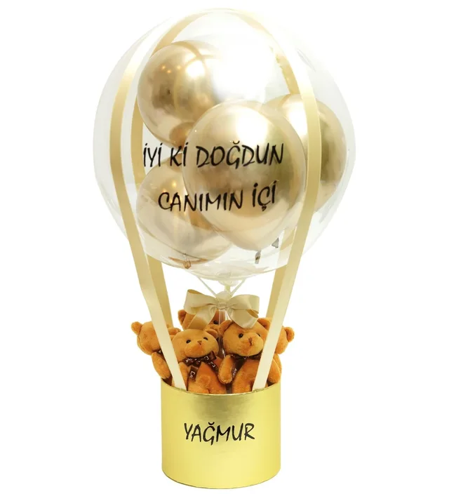 Kişiselleştirebilir Ayıcıklı Gold Balon Kutusu