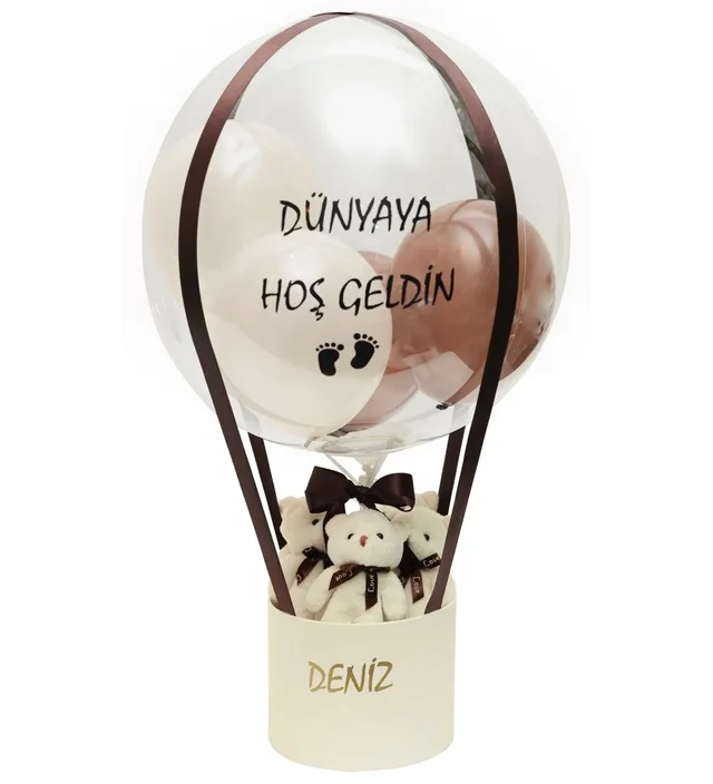 Balon Kutusu – Yenidoğan Erkek: Kahverengi & Krem Kutu | Şık Sunum