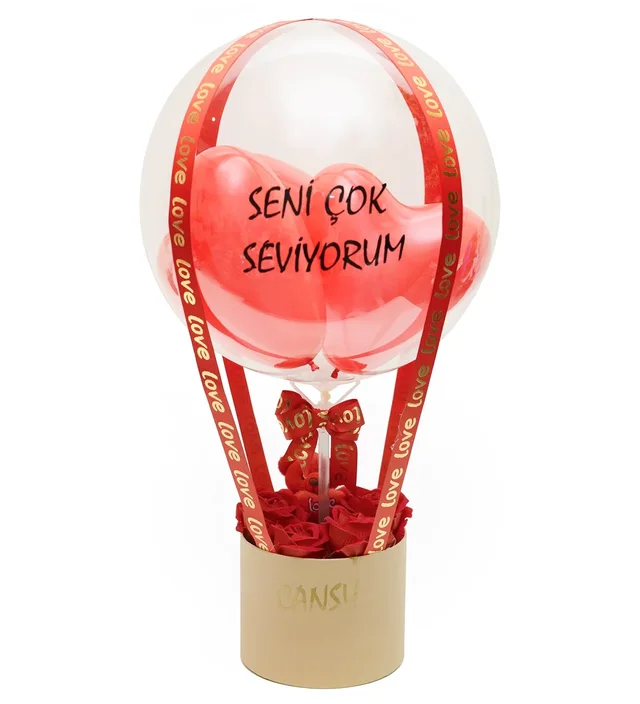 Kırmızı Gülllü, Kalp Balonlu Seni Seviyorum Balon Kutusu