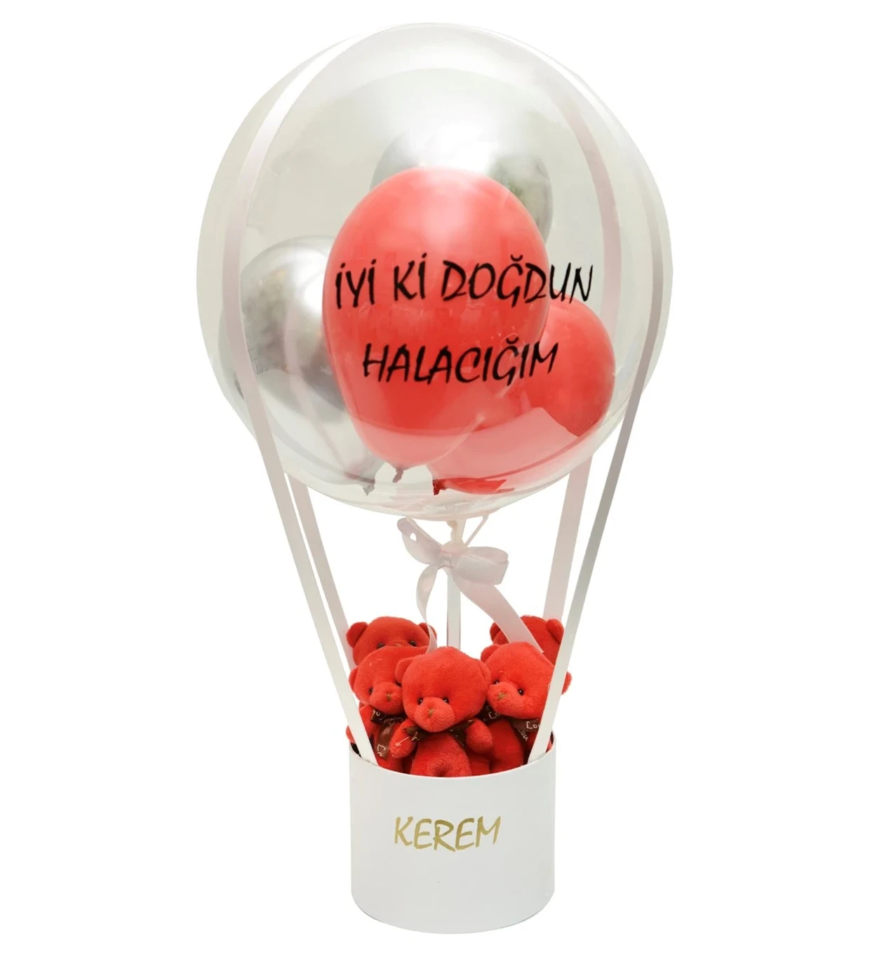 Kişiselleştirilebilir Kırmızı Ayıcıklı Balon Kutusu