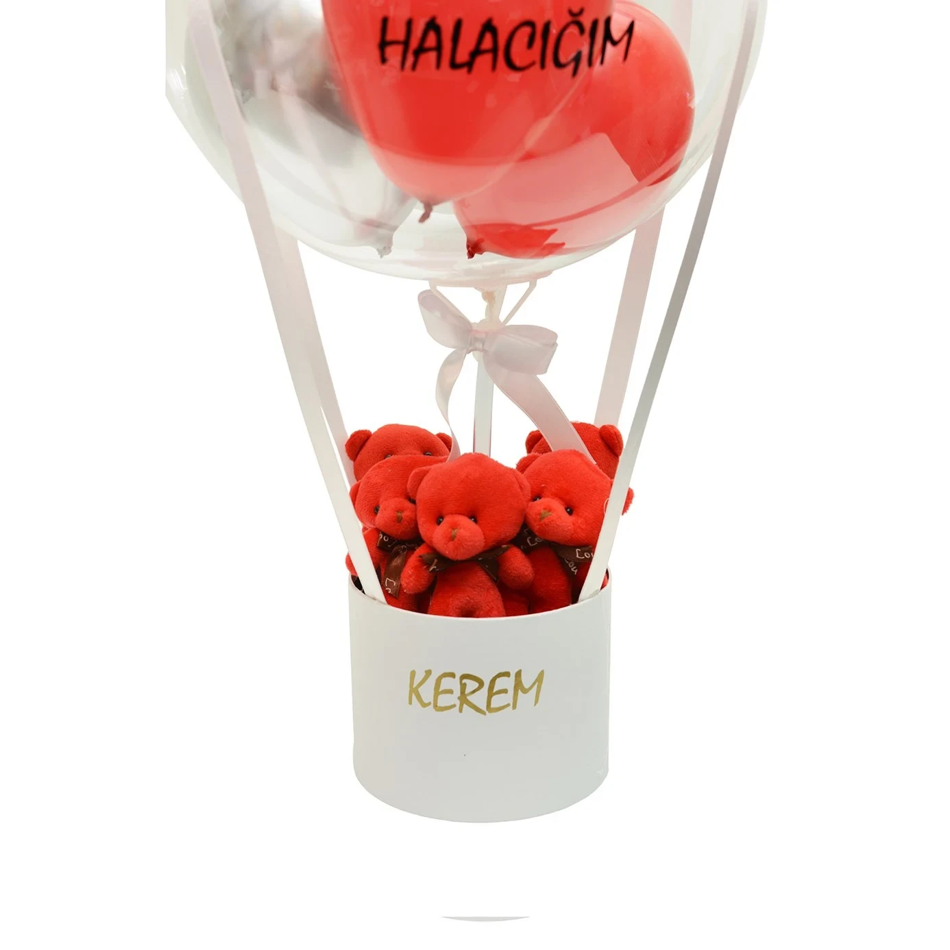 Kişiselleştirilebilir Kırmızı Ayıcıklı Balon Kutusu