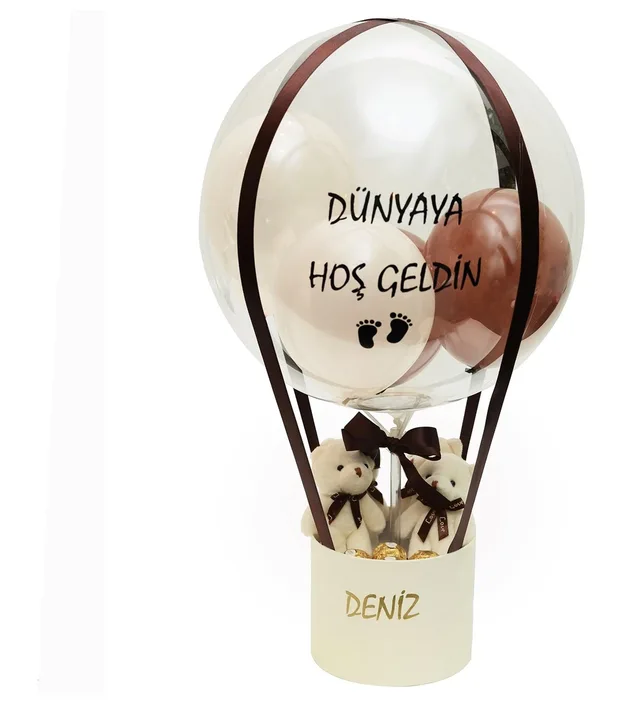 Kişiselleştirilebilir Kahverengi Ayıcıklı & Çikolatalı Balon Kutusu