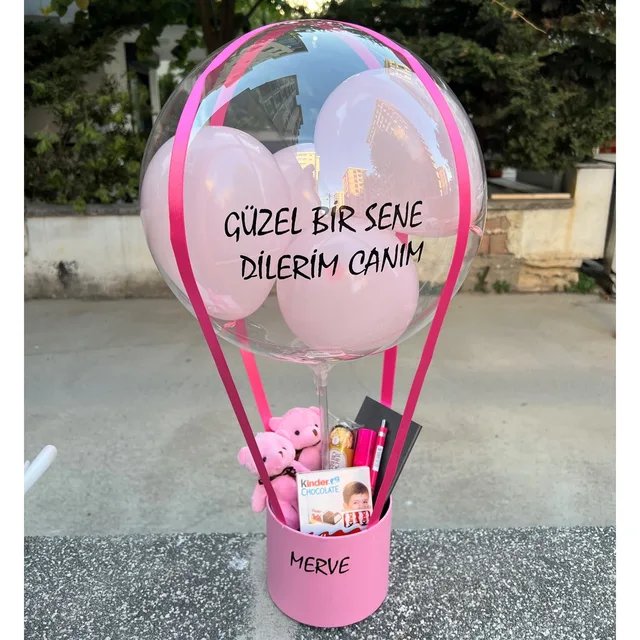 Pembe Okula Dönüş Çikolatalı Balon Kutusu