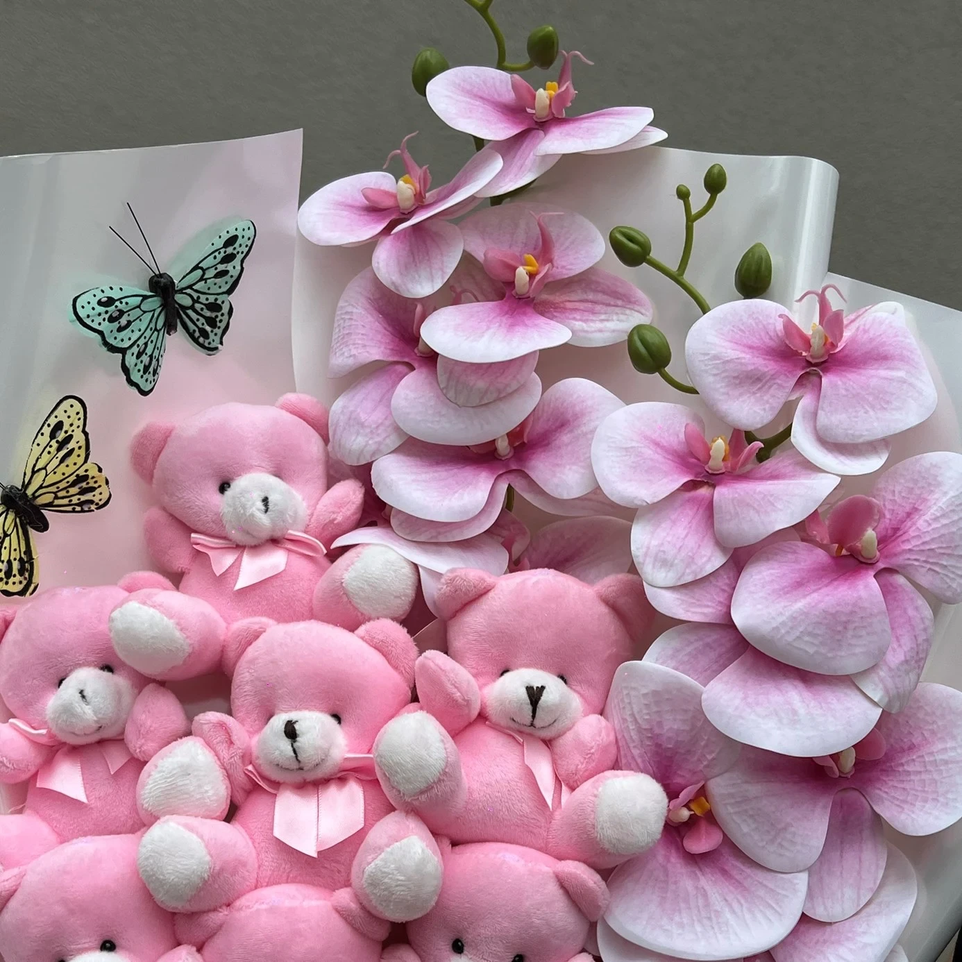 Premium Pink Butterfly Teddy Bear Flowers