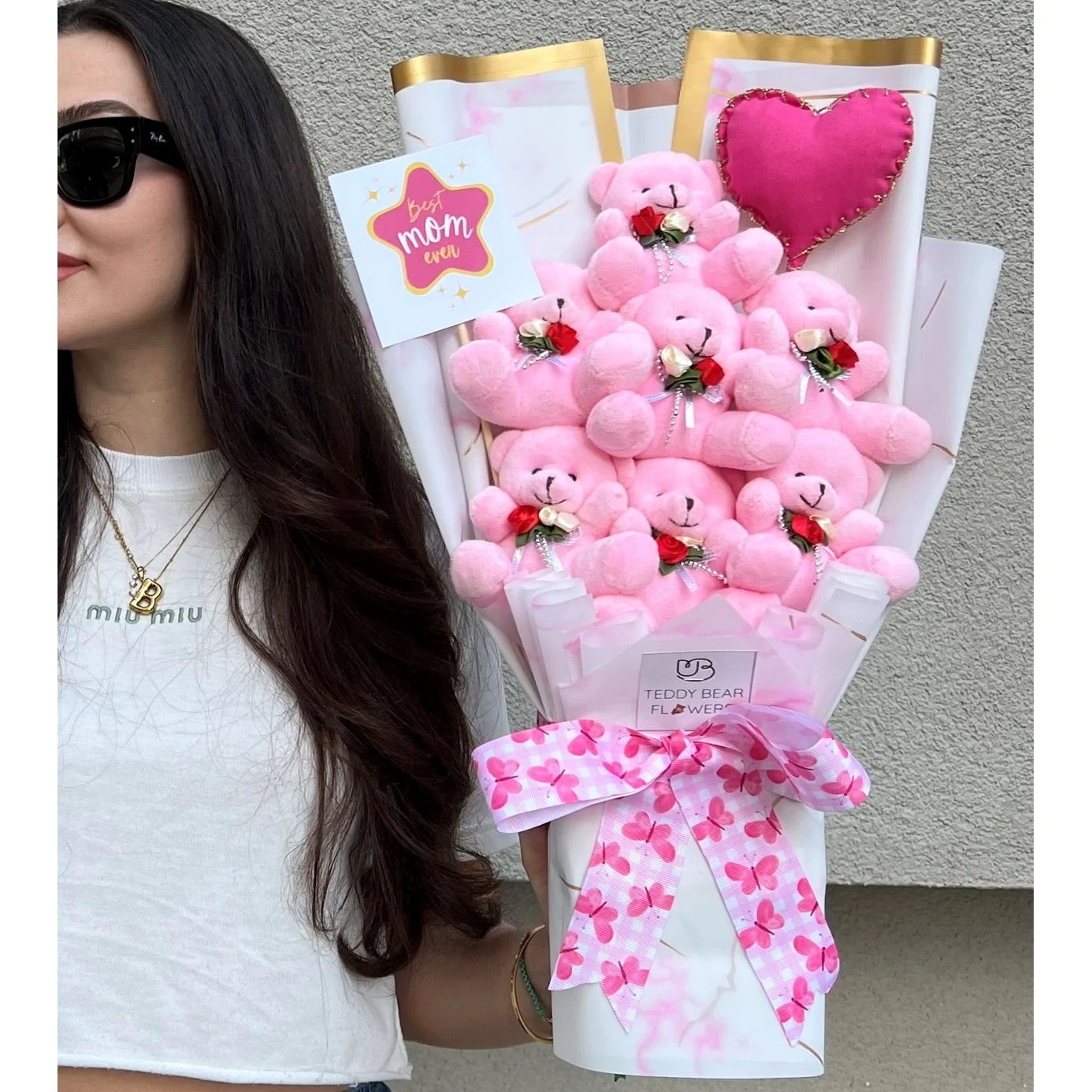Güllü Pembe “Best Mom Ever” Ayıcık Buketi 