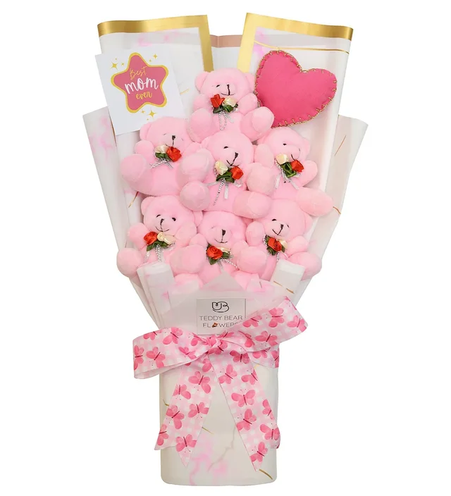 Güllü Pembe “Best Mom Ever” Ayıcık Buketi