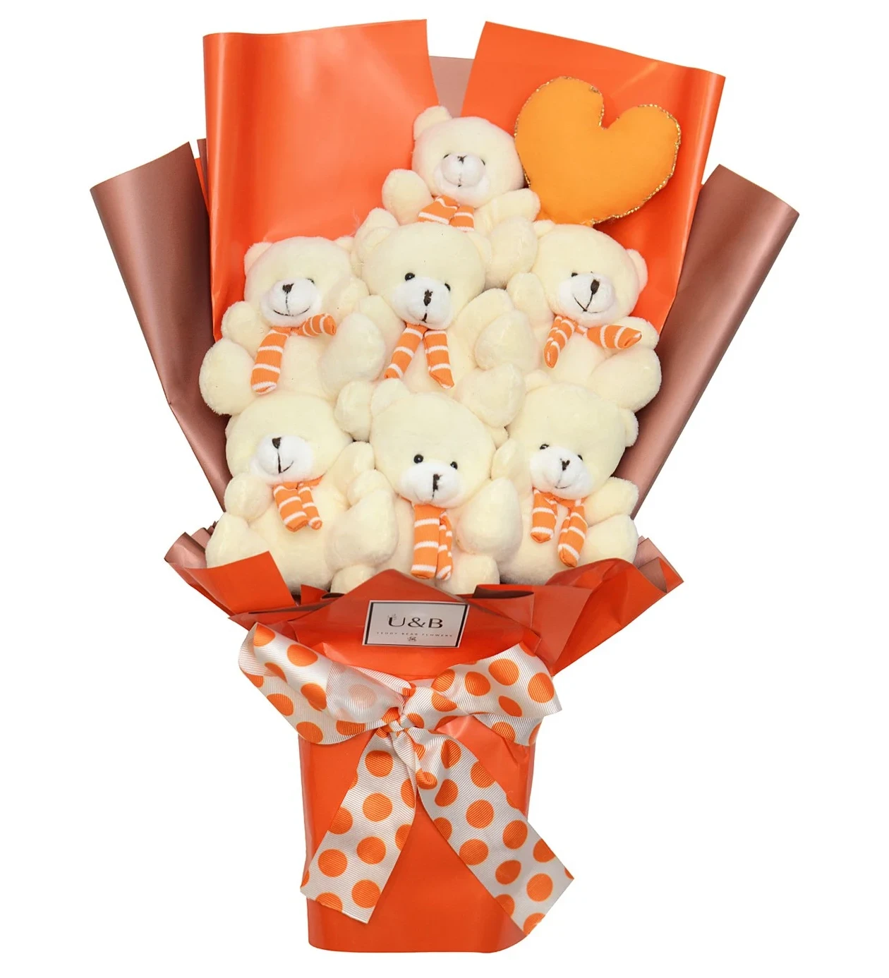 Orange Feast Turuncu Kalp Yastıklı Ayıcık Buketi