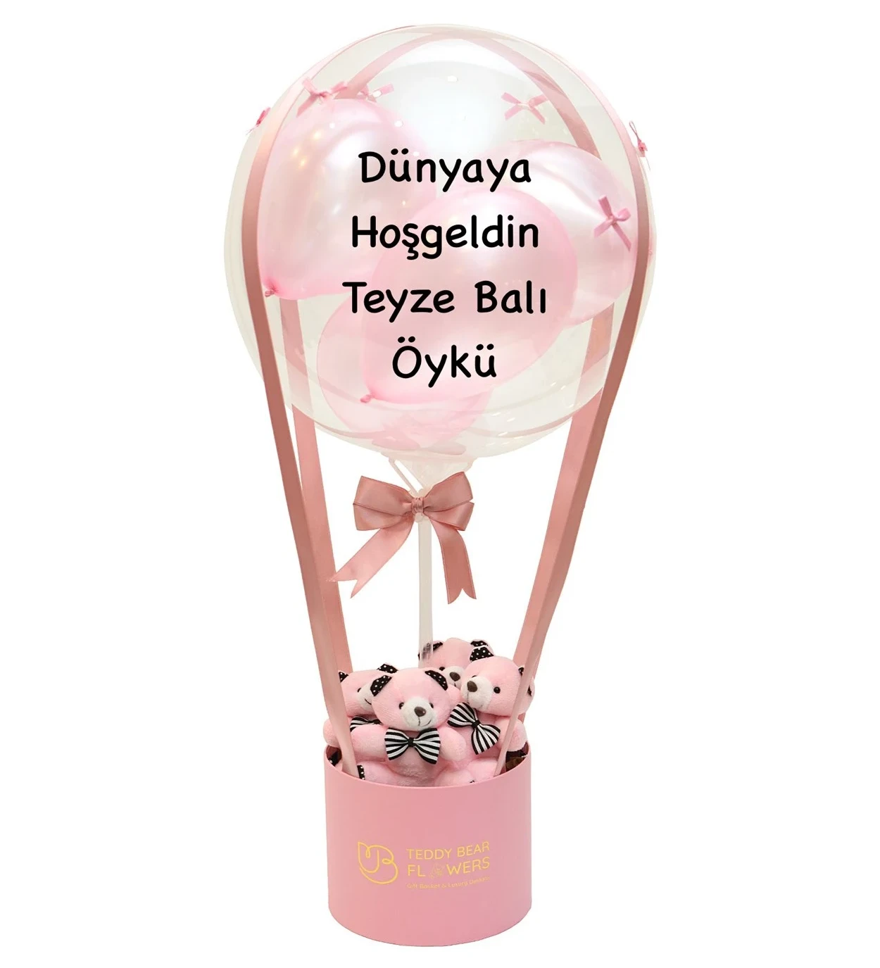 Pembe Yenidoğan Kız Bebek Ayıcıklı Balon Kutusu