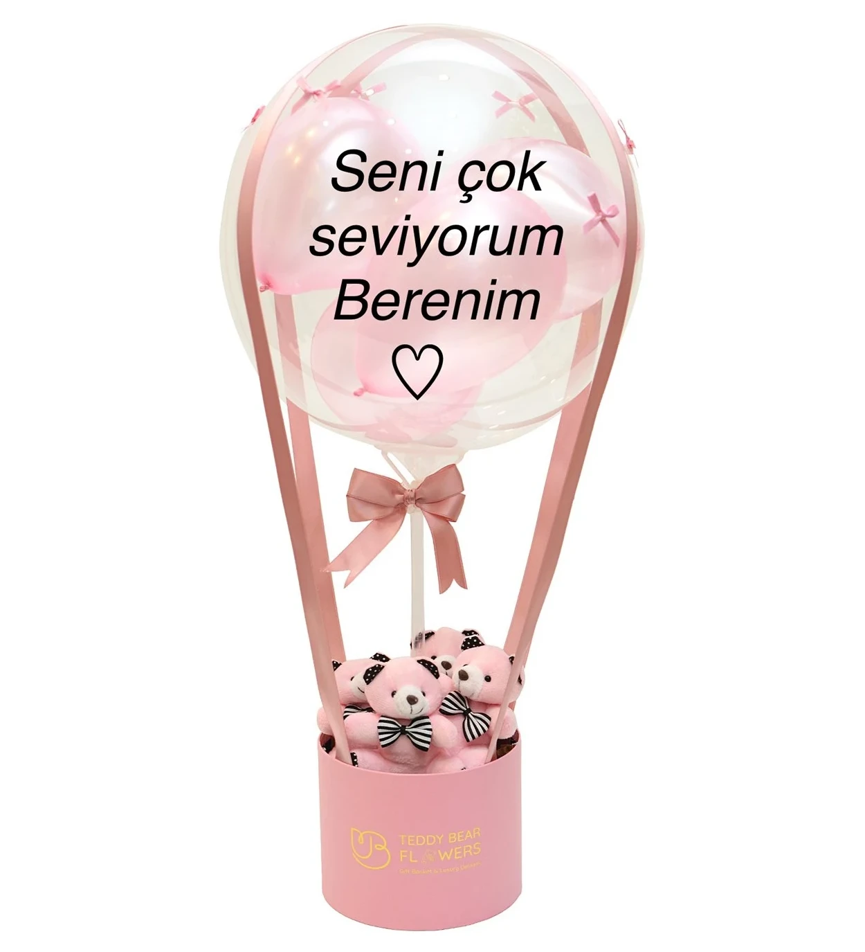 Pembe Ayıcık Fiyonklu Balon Kutusu