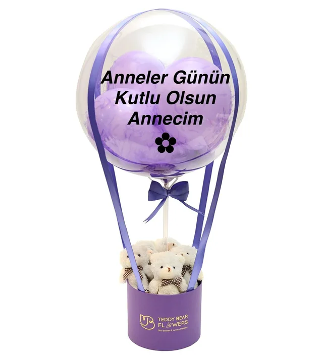 Peluş Ayıcıklı Mor Balon Kutusu