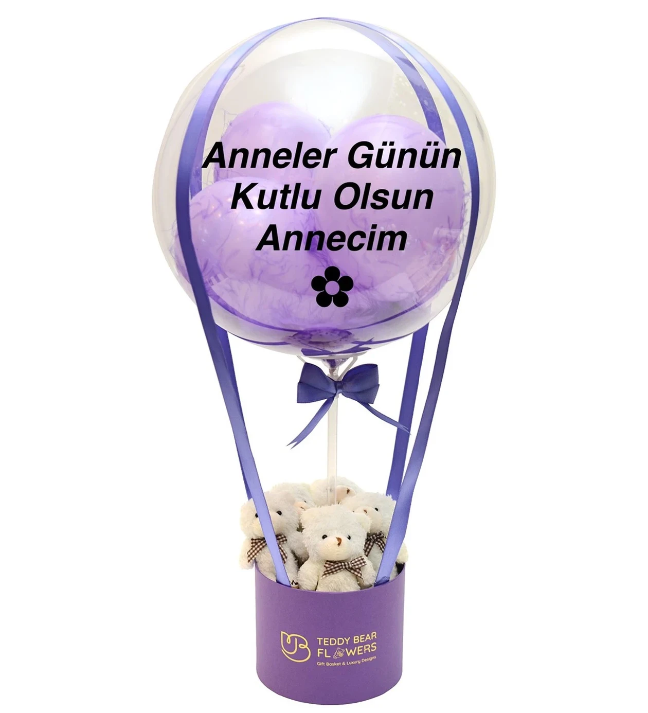 Peluş Ayıcıklı Mor Balon Kutusu