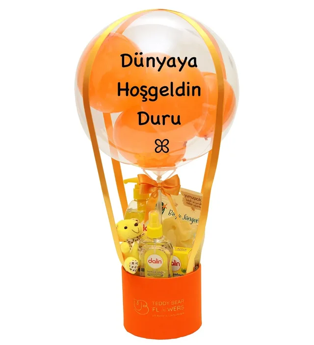 Turuncu Dalin Setli Sarı Ayıcıklı Balon Kutusu