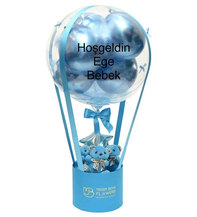 Mavi Ayıcıklı Kadife Balon Kutusu