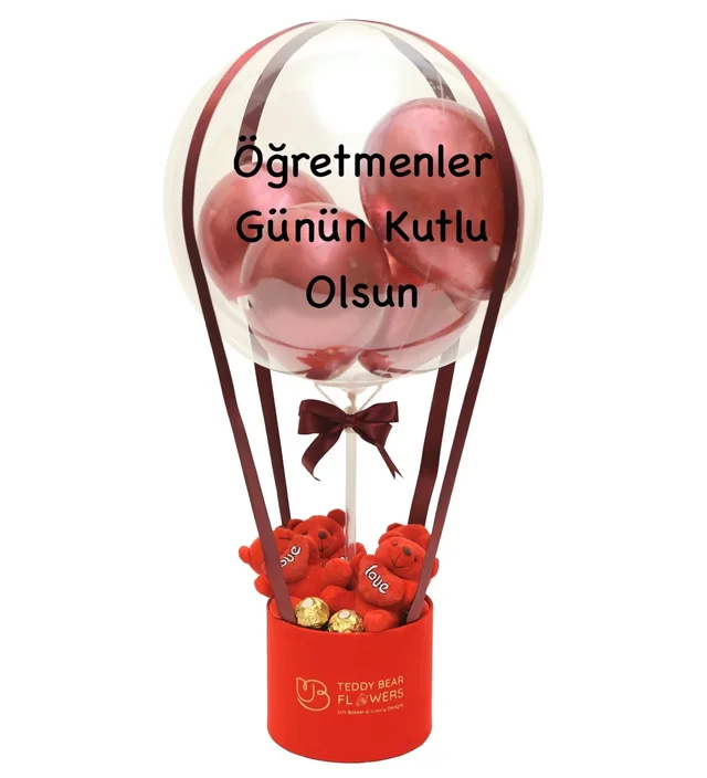 Balon Kutusu - Kırmızı Tonlar Çikolatalı | Öğretmenler Günü Özel Mesajlı