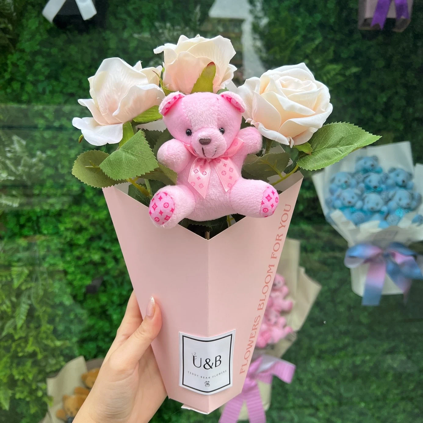 Pink Cone Teddy Bear Flowers