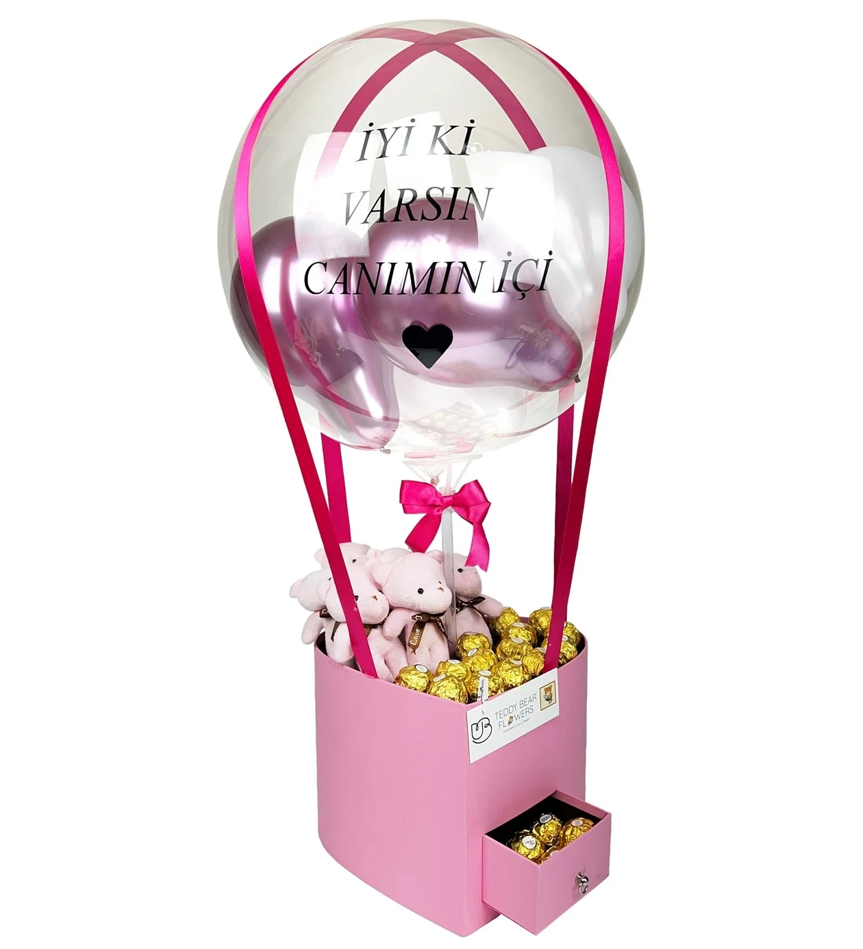 Kalpli Balon Kutusu Pembe Tonlar | Kişiselleştirilebilir Öğretmen Tasarımı