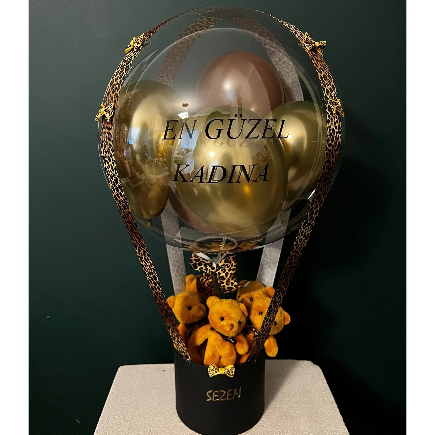 Balon Kutusu - Premium Leopar Gold | Öğretmene Hediye, Aynı Gün İstanbul