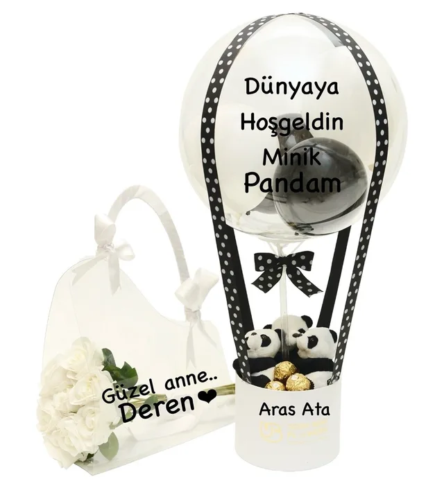 Yenidoğan Ayıcıklı Bebek Hediyesi Panda Balon Kutusu