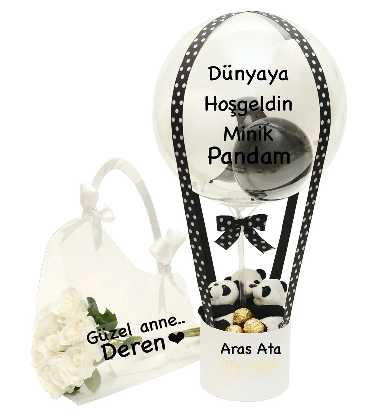 Yenidoğan Ayıcıklı Bebek Hediyesi Panda Balon Kutusu