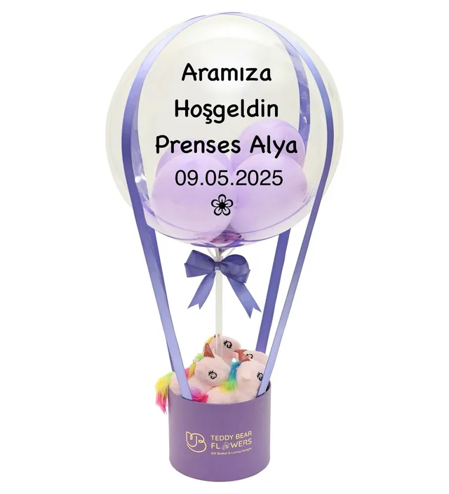 Pembe Figürlü Peluş Yenidoğan Kız Bebek Balon Kutusu