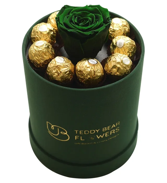 Kutuda Solmayan Yeşil Gül & Ferrero Rocher