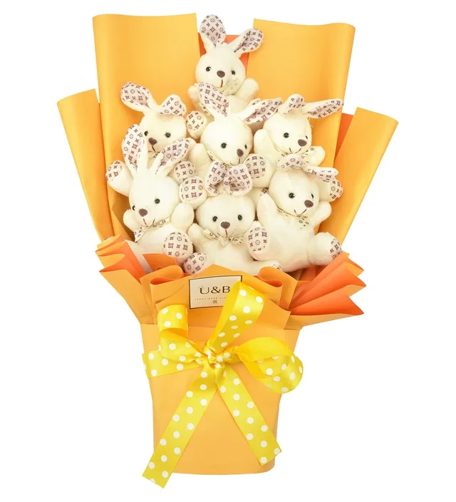 Cute Rabbits Teddy Bear Flowers
