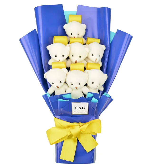Yellow-Navy Blue Teddy Bear Flowers