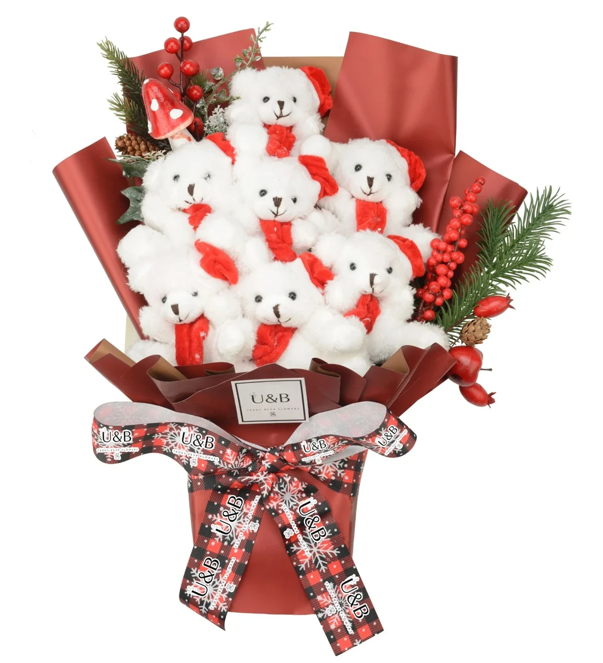 Red Christmas Teddy Bear Flowers