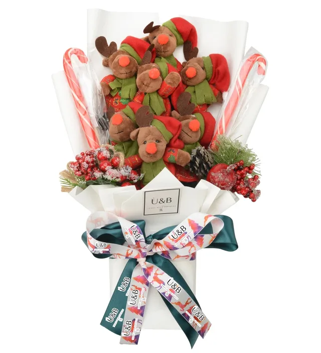 Red Deer Christmas Teddy Bear Flowers