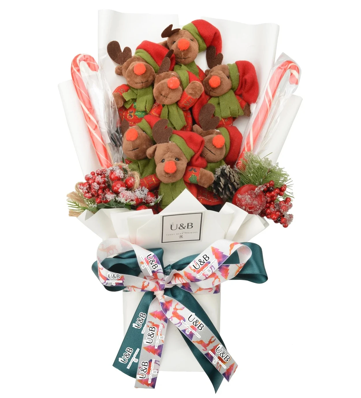 Red Deer Christmas Teddy Bear Flowers
