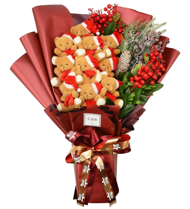 Premium Christmas Teddy Bear Flowers