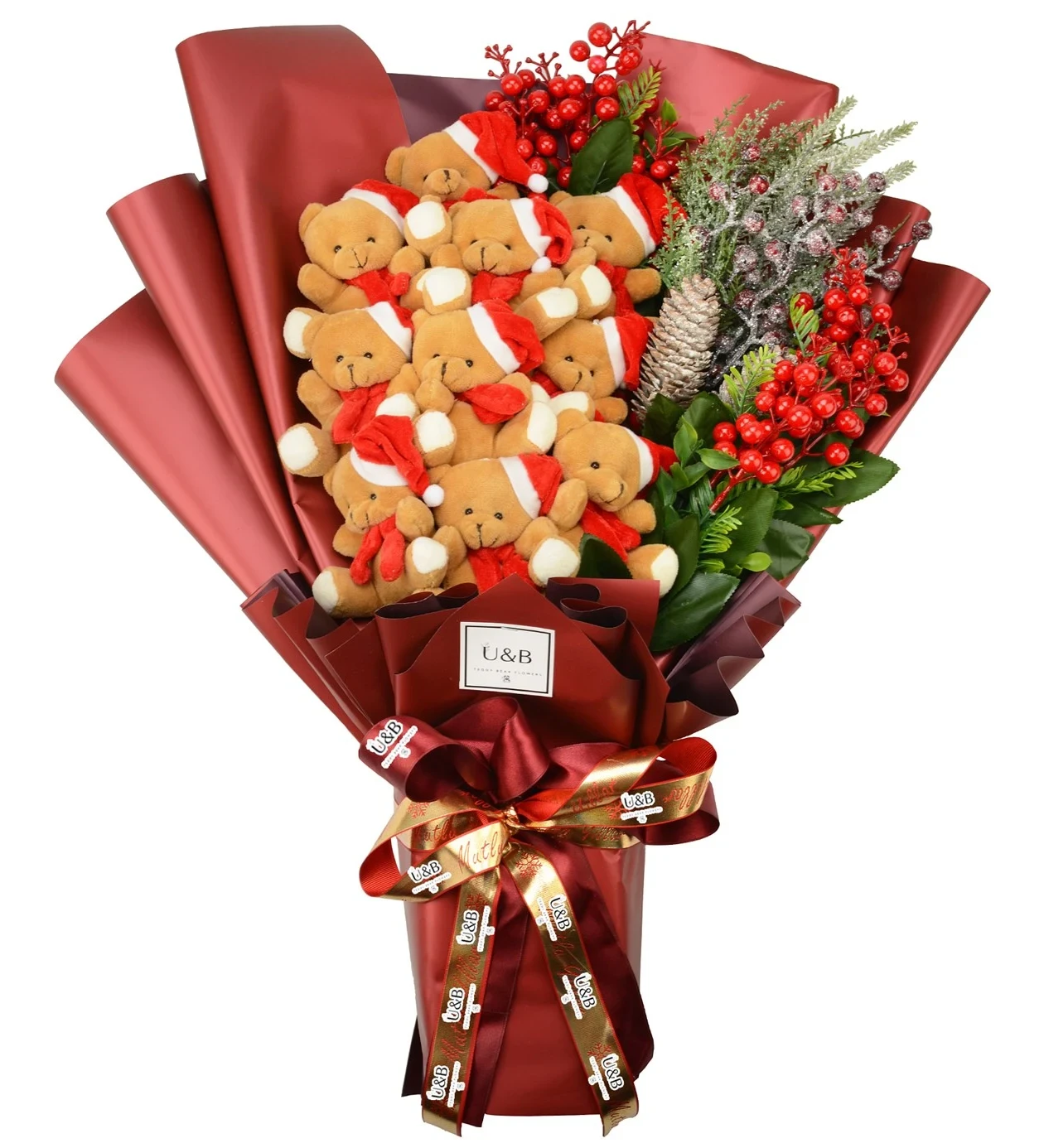Premium Christmas Teddy Bear Flowers