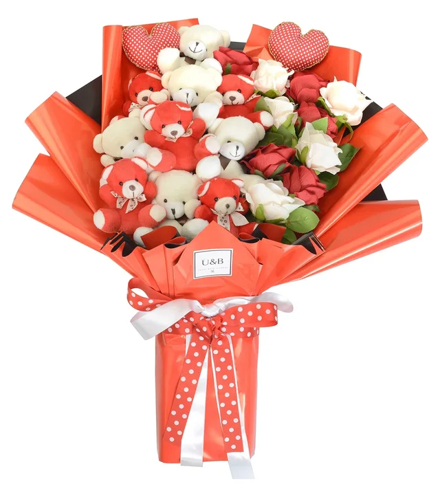 Premium Combo Love Teddy Bear Flowers