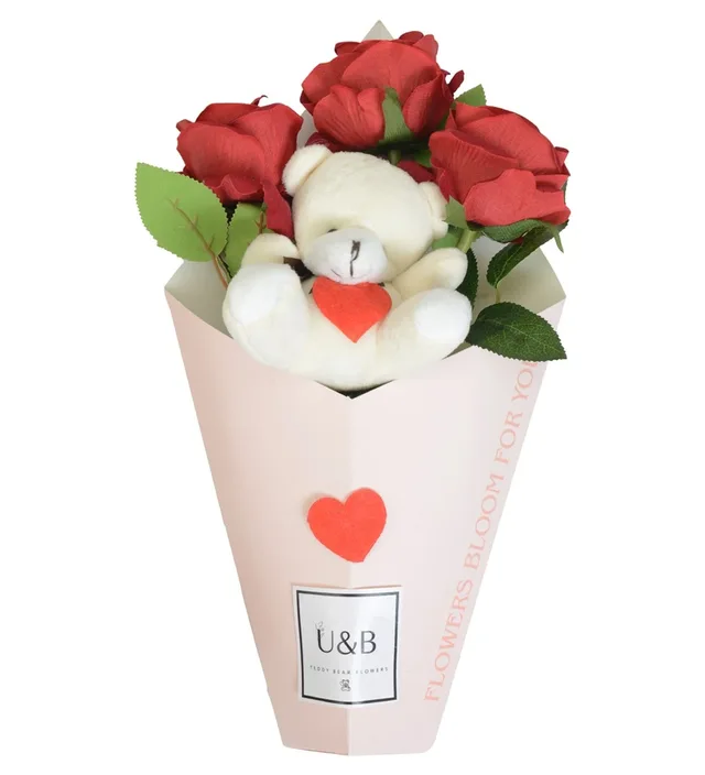 Red Cone Teddy Bear Flowers