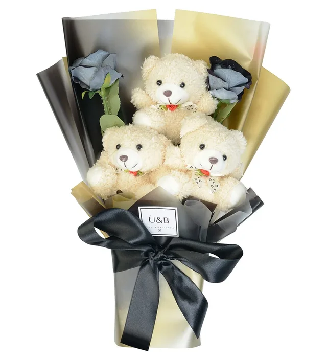 Black Floyd Teddy Bear Flowers
